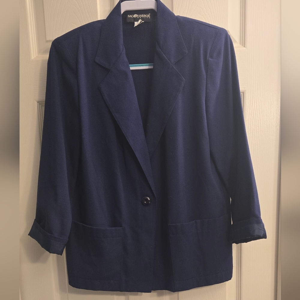 Vintage Sag Harbor navy blue blazer, 4 petite